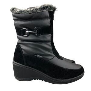 Aquatherm by Santana Canada Wynter Wedge Black Waterproof Faux Fur Boots, SZ 10